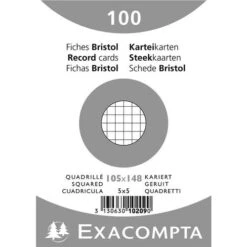 Exacompta Paquet 100 Fiches Sous Film Bristol Quadrillé 105x148mm