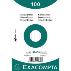 Exacompta Paquet 100 Fiches Bristol Ligné Non Perforé 75x125mm