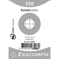 Exacompta Paquet 100 Fiches Sous Film Bristol Quadrillé 55x74mm