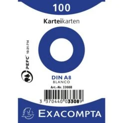 Exacompta Paquet 100 Fiches Sous Film Bristol Uni 55x74mm