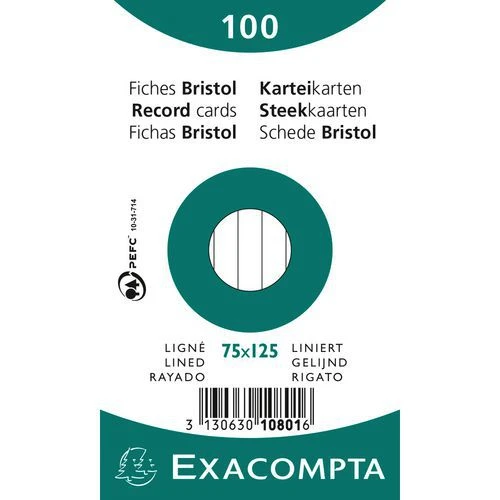 Exacompta Paquet 100 Fiches Bristol Ligné Non Perforé 75x125mm 2 Exacompta Paquet 100 Fiches Bristol Ligné Non Perforé 75x125mm – Image 2