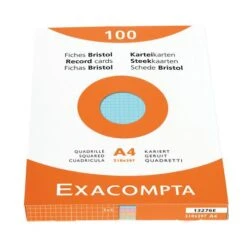 Exacompta Étui De 100 Fiches Quadrillé 5x5 Non Perforé 210x297mm