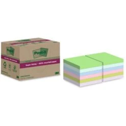 Post-it Notes Super Sticky Recyclées 76x76mm 12 Blocs Assortis