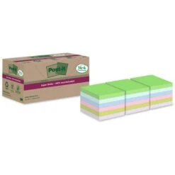Post-it Notes Super Sticky Recyclées 76x76mm 14 + 4 Blocs Assortis