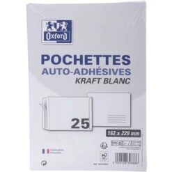 Pochettes 162x229 90g Kraft Blanc Auto Adhésives - Oxford