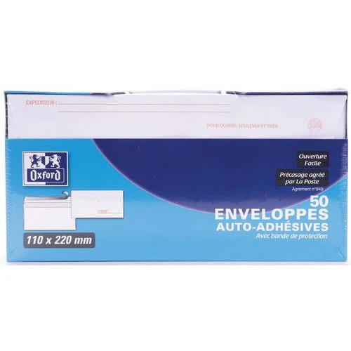 Enveloppes 110x220 Auto Adhésives Précasées Boite Distrib. - Oxford 1 Enveloppes 110x220 Auto Adhésives Précasées Boite Distrib. - Oxford